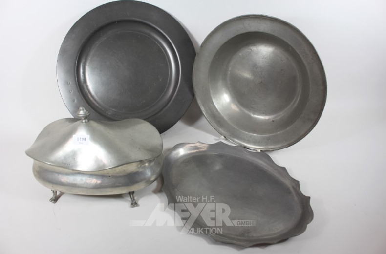 3 versch. Zinnteller sowie