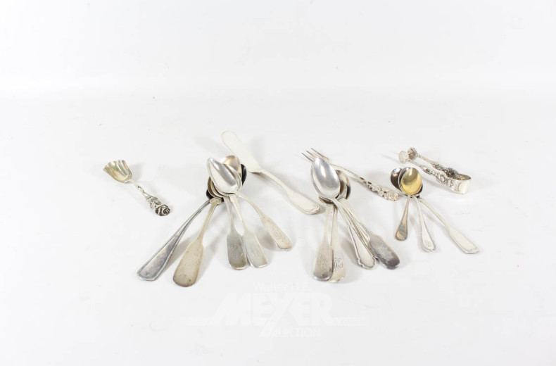 17 Besteckteile, Silber, ca. 380 g