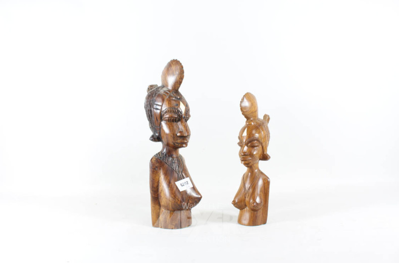 2 Figuren-Büsten ''Afrikanerinnen'', Holz