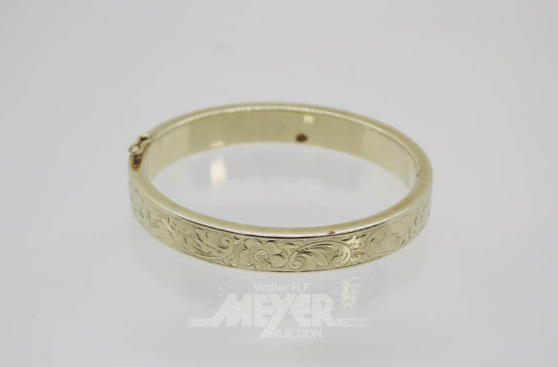 Armreif, 585er GG, florale Gravur,