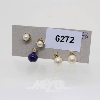 2 Paar Ohrringe, GG, besetzt mit Perlen