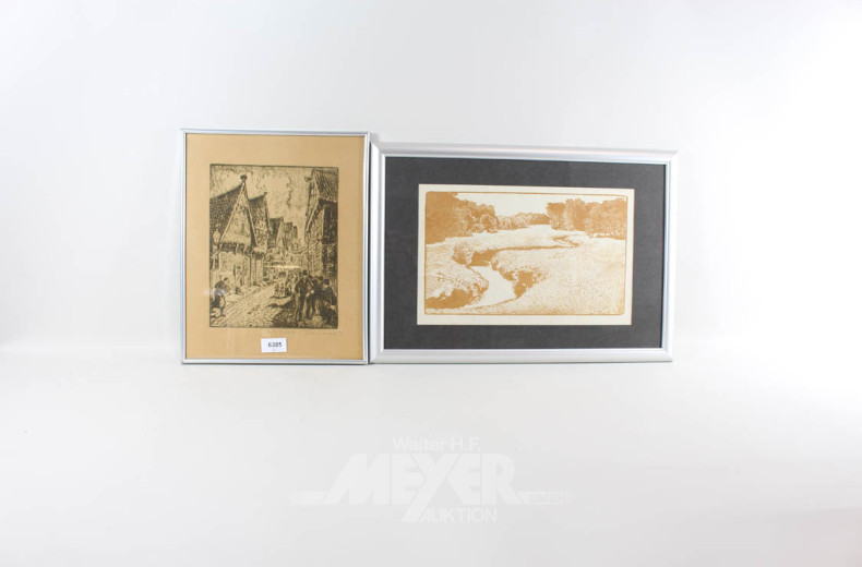 2 Radierungen ''Elbstraße in Lauenburg'',