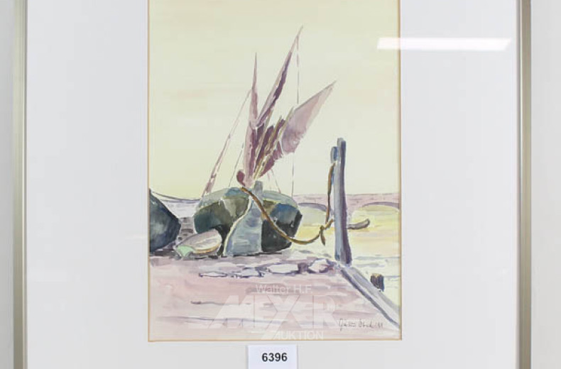 Aquarell ''Boot im Hafen'',