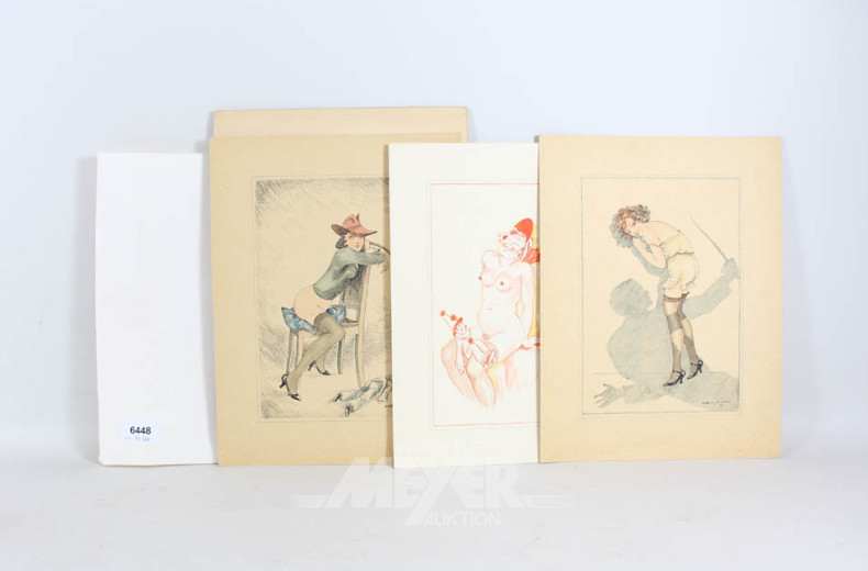 Posten div. Akt-Bilder: Radierungen u.