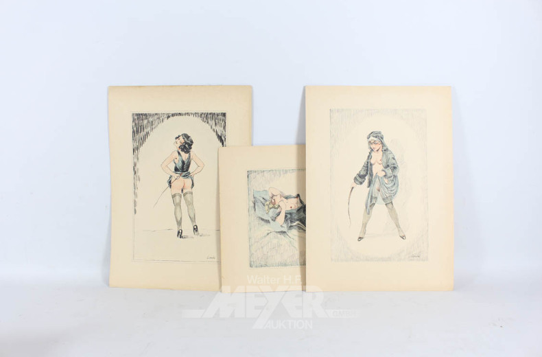 Posten div. Akt-Bilder: Radierungen u.