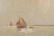 Gemälde ''Fischerboote vor Küste''