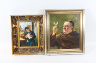 2 Gemälde ''Die Lesende'' u. ''Mönch''