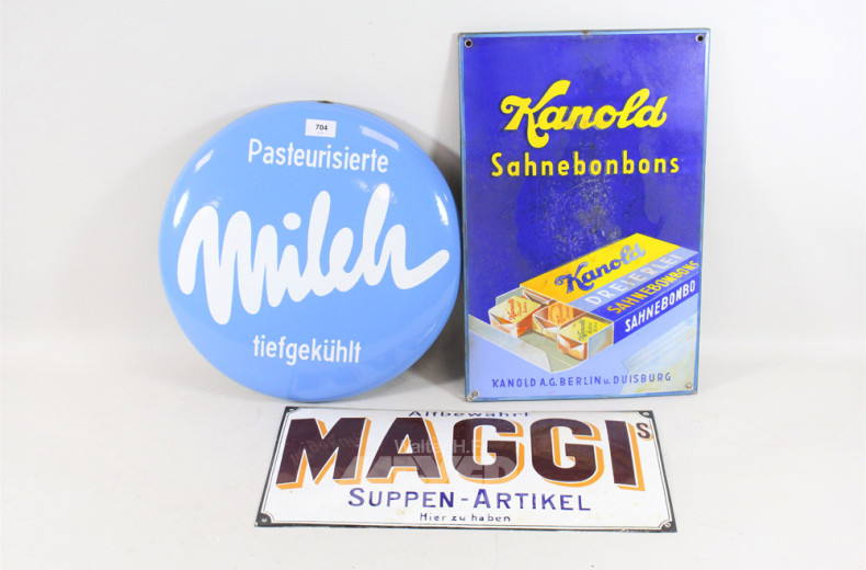 5 Emaille-Werbeschilder: Bär-Brauerei,