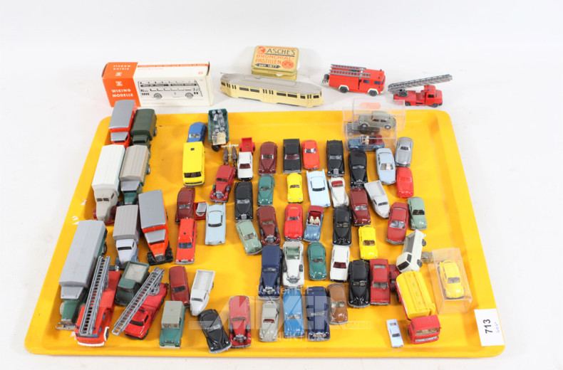 60 div. Wiking-Autos: Feuerwehr, LKW´s,