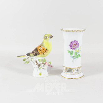 Vase und 1 Vogelfigur MEISSEN,
