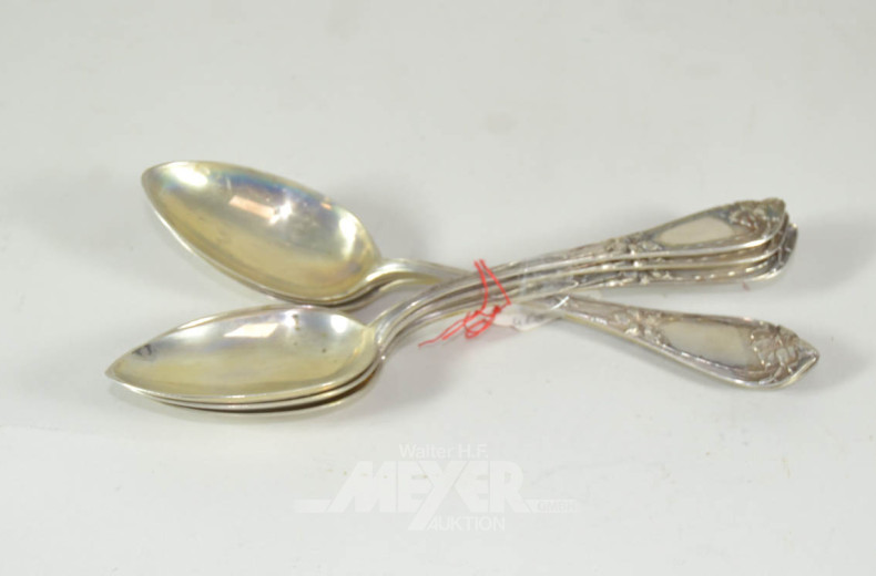 6 Menuelöffel, 800er Silber, ca. 494 g