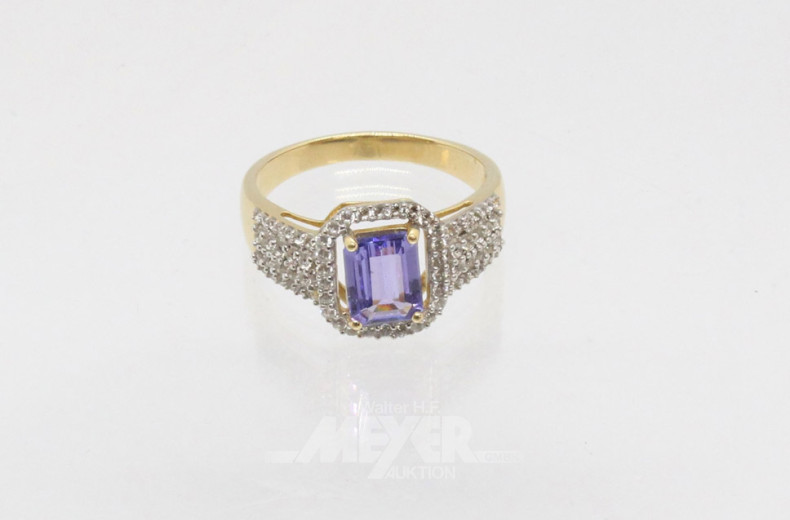 Damenring, 585er GG mit 1 Farbstein u.