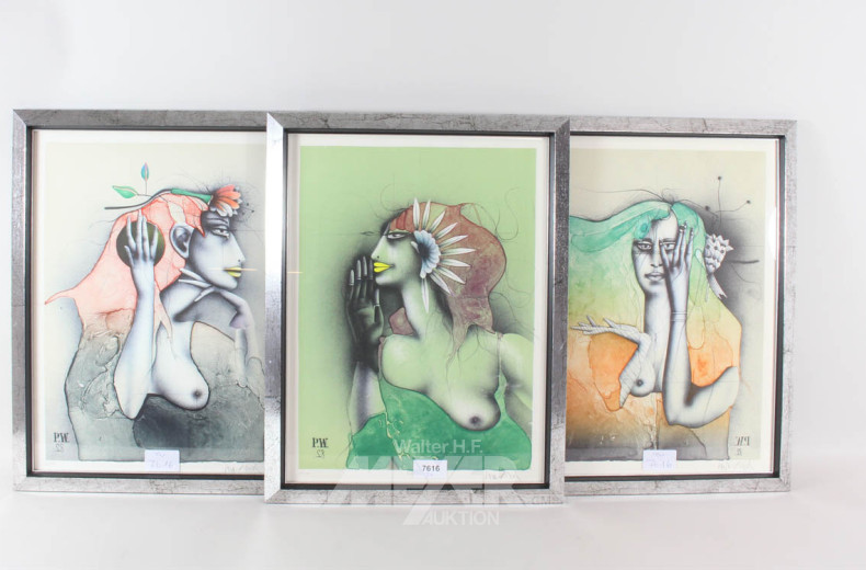 3 Graphiken ''Weiblicher Akt''