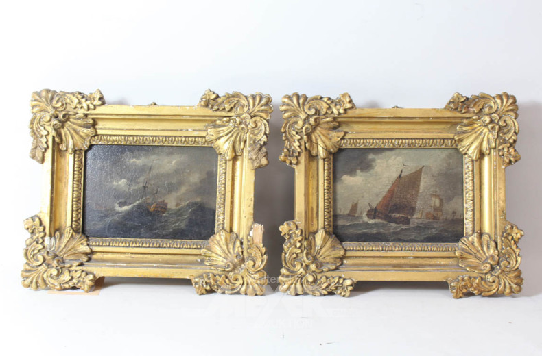 Paar kl. Gemälde, ''Seestücke'', unsign.,