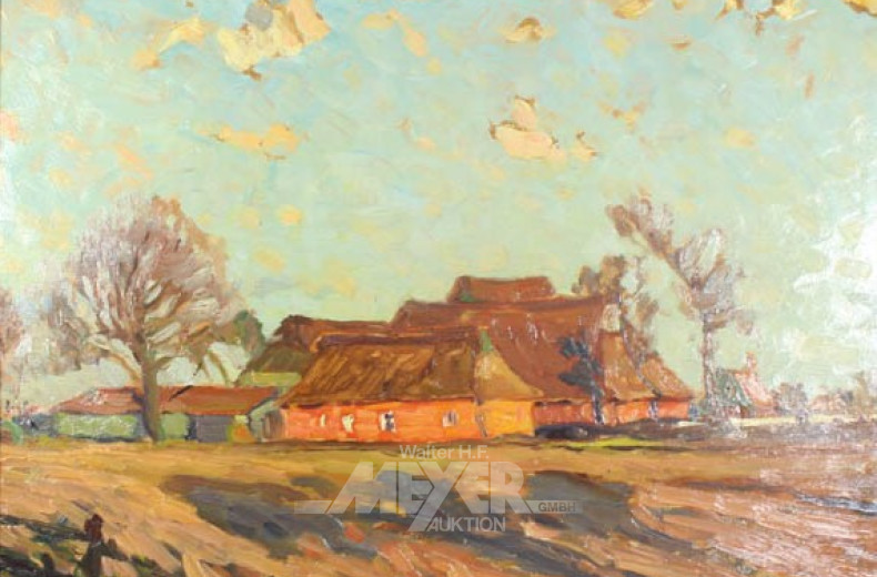 Paar Gemälde, ''wint. Dorfansicht; Gehöft