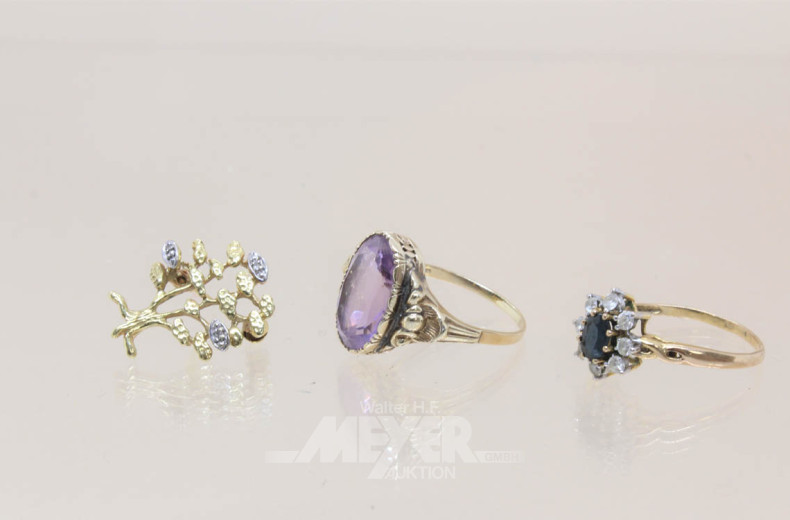 2 Damenringe, 333er GG, besetzt mit