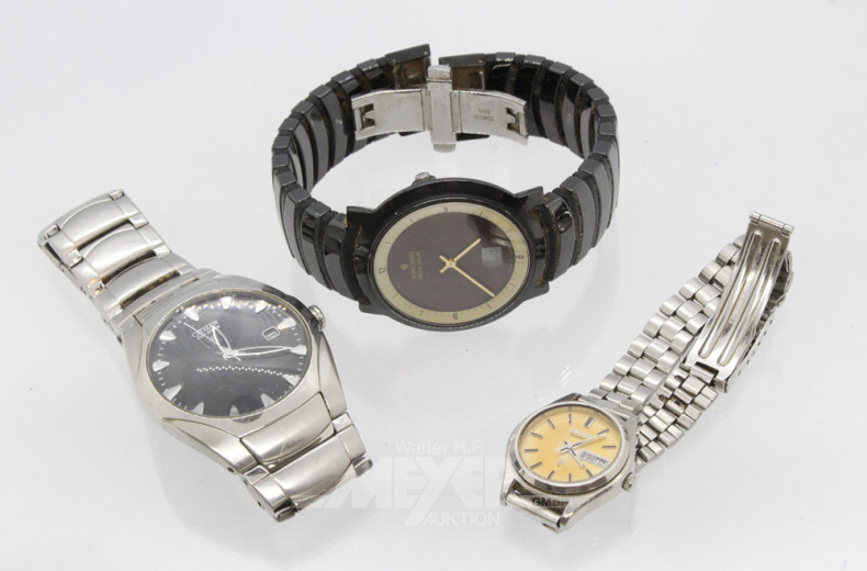 3 versch. Armbanduhren, 1 Taschenuhr