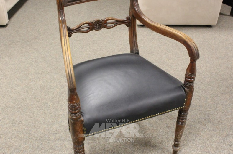 Armlehnstuhl mit Lederbezug, schwarz,