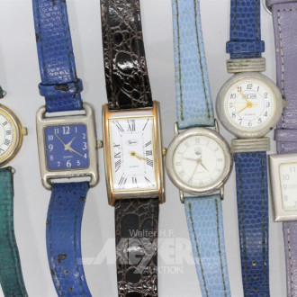 8 Armbanduhren, 5 Ringe Modeschmuck