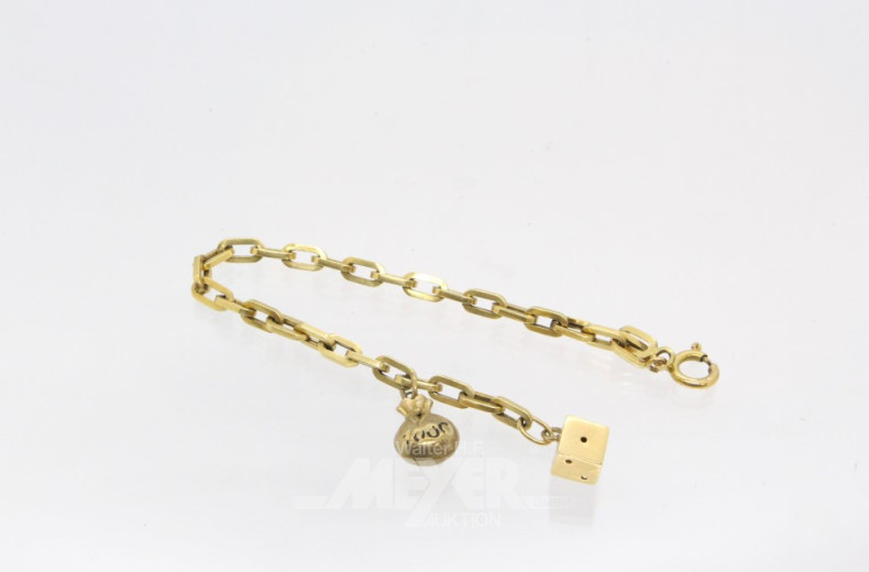 Armband, 585er GG mit 2 Anhängern,