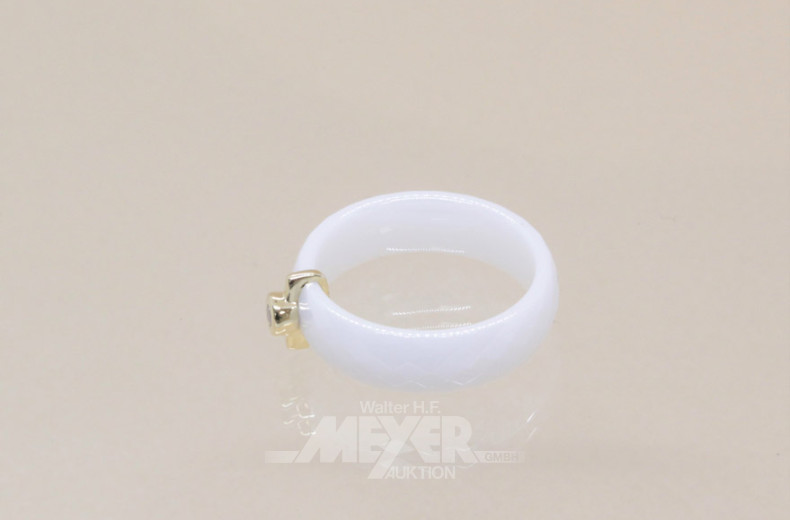 Keramik-Ring weiß, 585er GG, besetzt