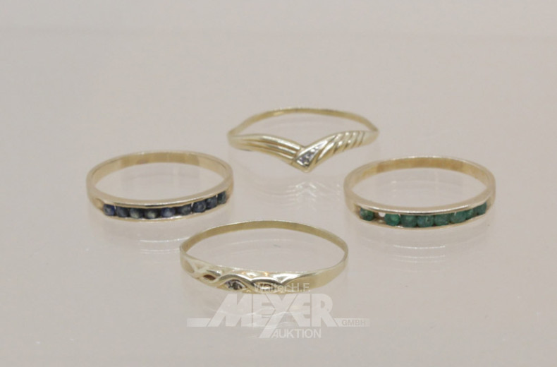 4 Damenringe, 585er GG, ca. 4 g