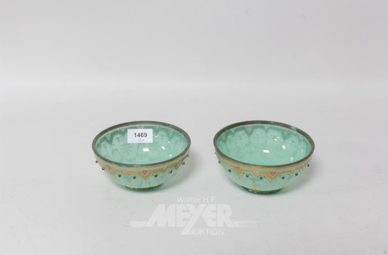 2 Jugendstil-Glasschalen, grün
