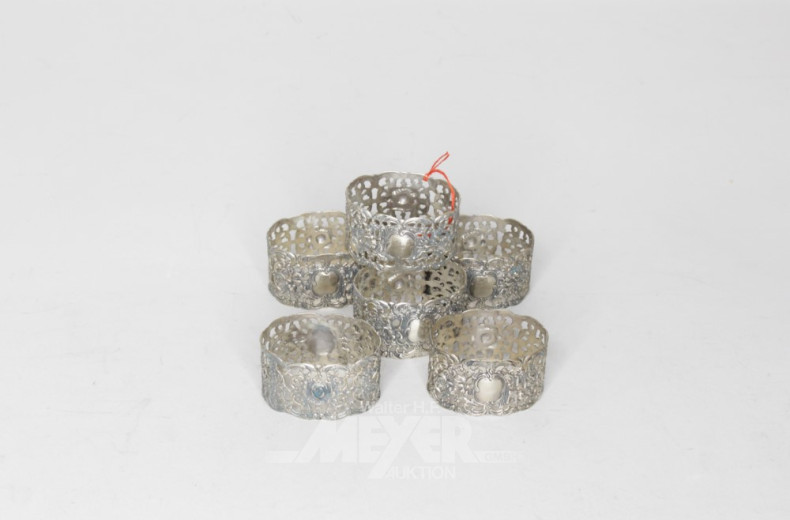 6 Serviettenringe, 835er Silber,