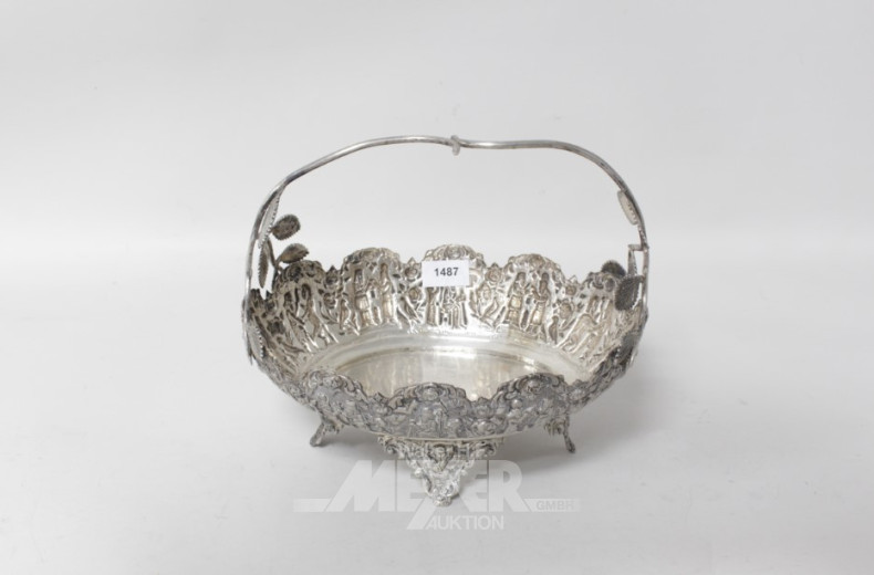 ovale Henkelschale, Silber,