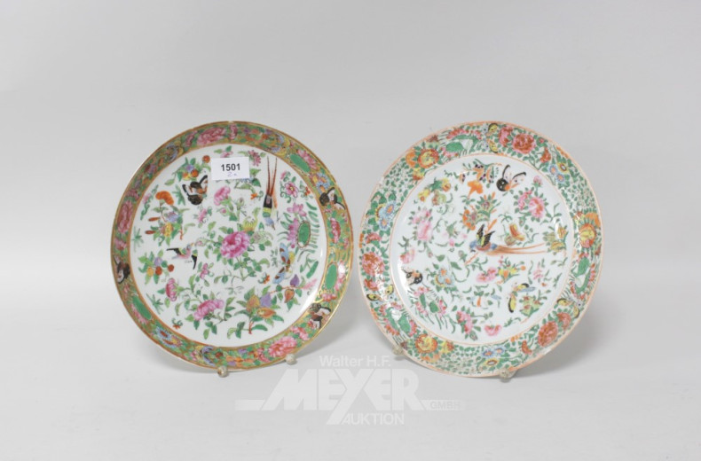 2 versch. Porz.-Wandteller, Chinadekor,