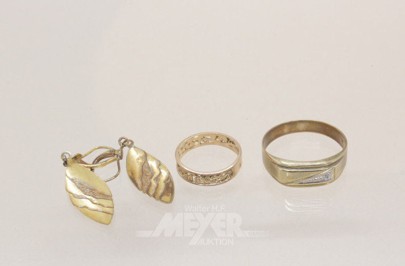 2 Ringe, 333er GG, 1 Paarohrgehänge,