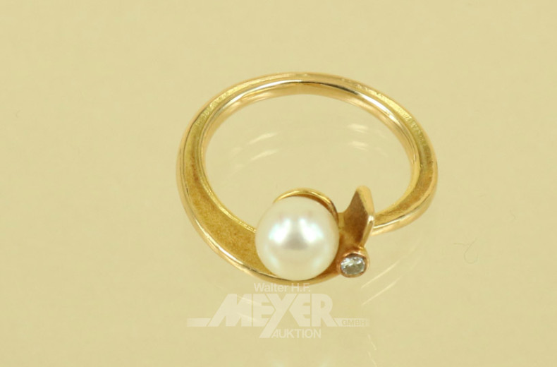 Damenring, 750er GG, besetzt mit 1 Perle