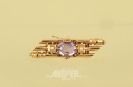 Brosche, 585er GG, lila Farbstein u.