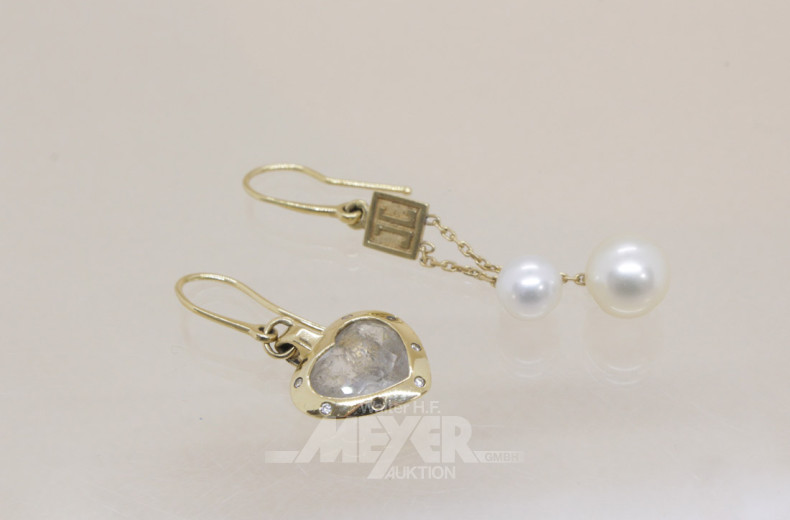 2 versch. Einzelohrgehänge, 750er GG, ''JL''