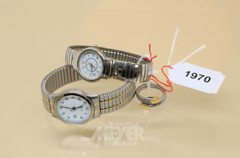 2 Armbanduhren sowie 1 Schlangenring