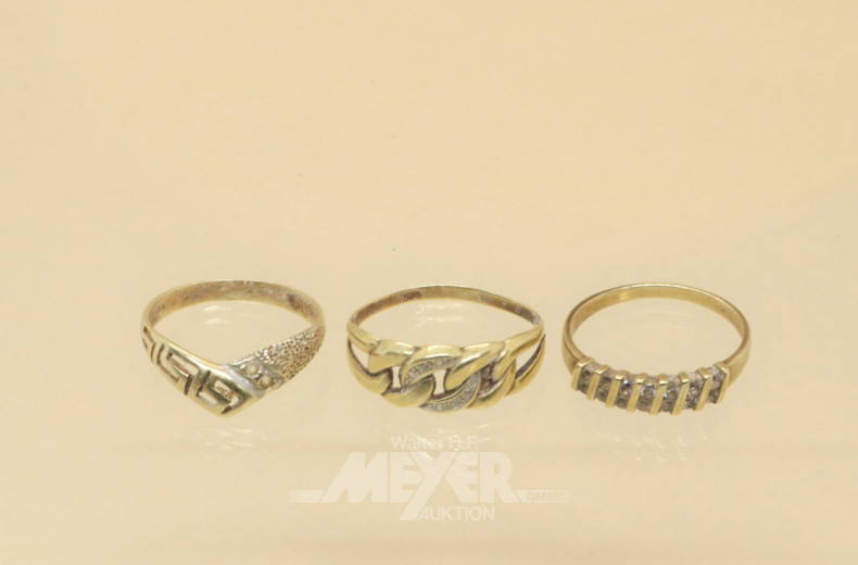 3 Damenringe, 333er u. 585er GG, ca. 6 g
