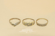 3 Damenringe, 333er u. 585er GG, ca. 6 g