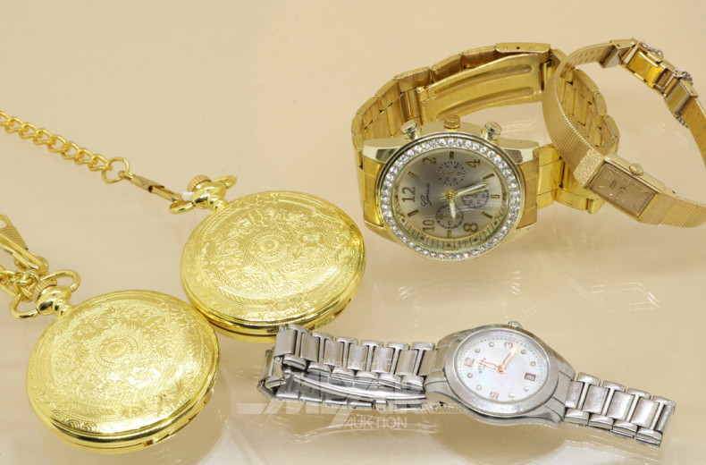 3 Armbanduhren, 2 Taschenuhren