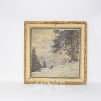 Gemälde ''Gebirgsswald im Winter'',