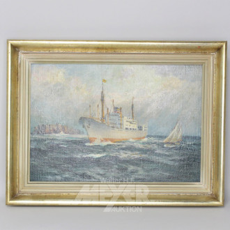 Gemälde, ''Dampfer vor Küste'', u.re. bez.