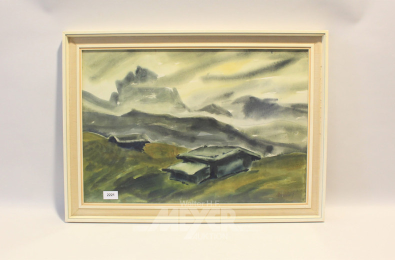 Aquarell, ''Gebirge im Unwetter'',