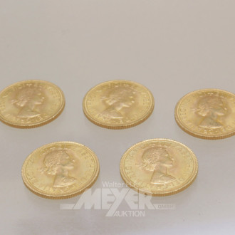 10 Goldmünzen (5 x 1 Pfund Sovereign) u.