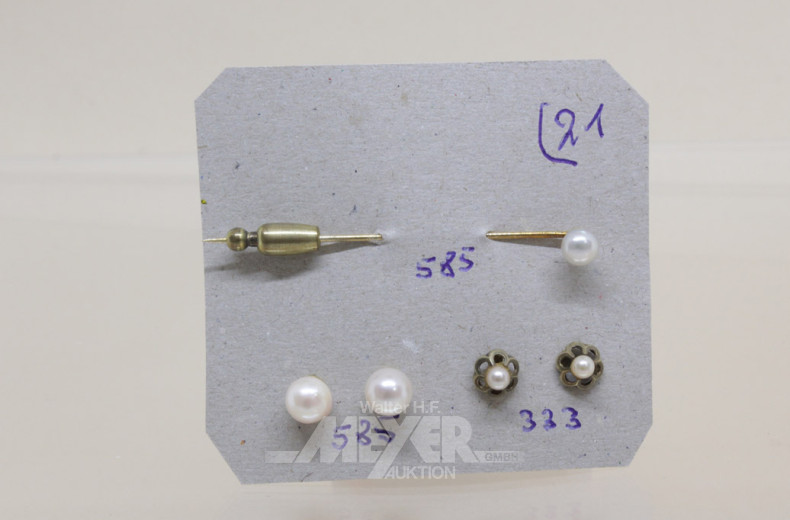 2 Paar Ohrstecker, 333er u. 585er GG,