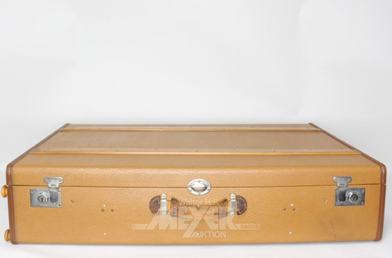antiker Koffer, beige, mit Holzstreben