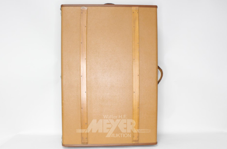 antiker Koffer, beige, mit Holzstreben