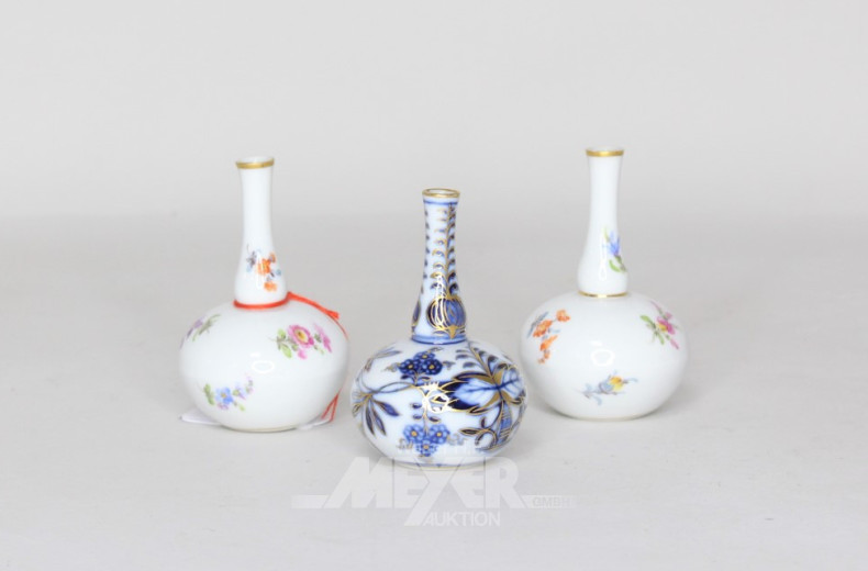 3 kl. Porzellan-Tischvasen MEISSEN,