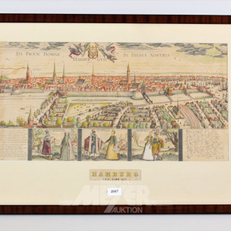Druck, ''Ansicht von Hamburg um 1610''