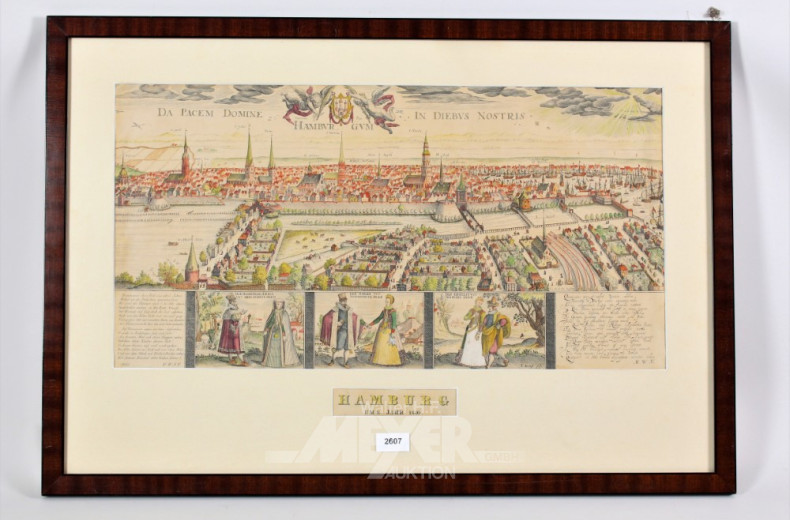 Druck, ''Ansicht von Hamburg um 1610''