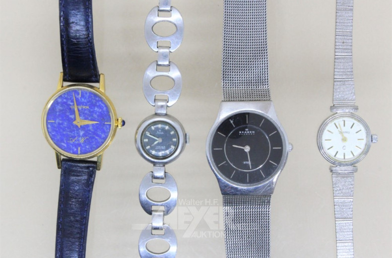 4 Damenarmbanduhren, u.a. SKAGEN,