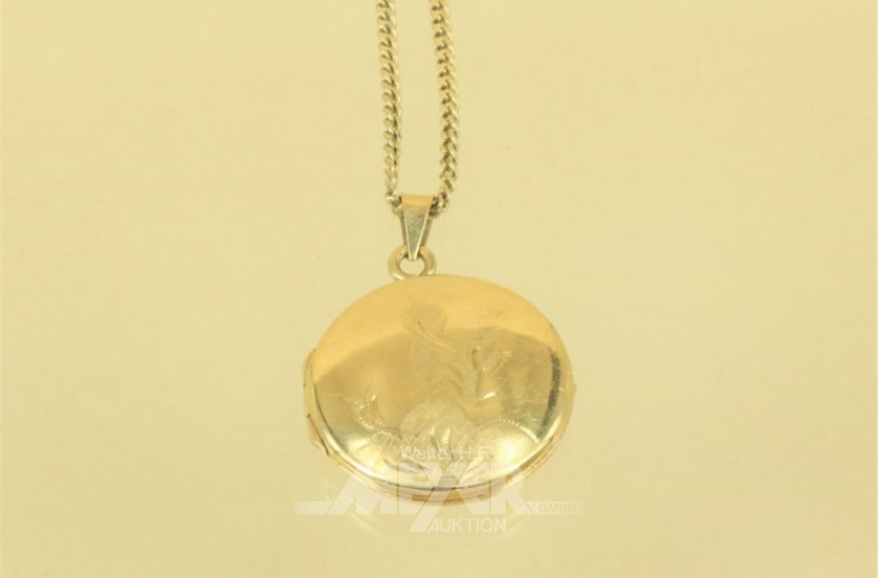 Halskette mit Medaillon, 585er GG,